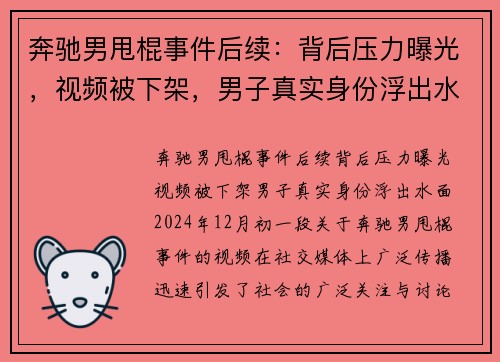 奔驰男甩棍事件后续：背后压力曝光，视频被下架，男子真实身份浮出水面